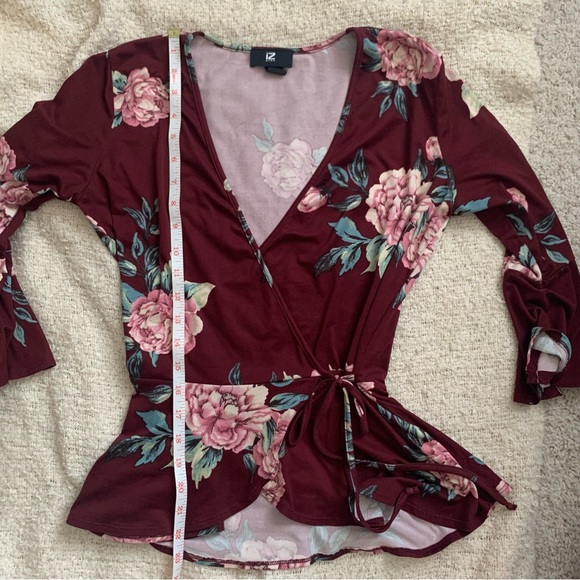 iZ Byer Burgundy Floral wrap top - Picture 8 of 8